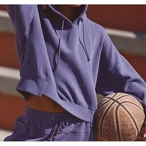Free People Fp Movement Undefeated Hoodie Cropped Top Sweatshirt Purple L 286330